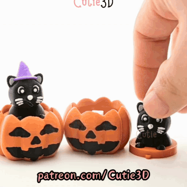 Digital Downloads - Cutie3D Halloween Cat In Pumpkin Keycap Fidget Clicker Keychain - Cute Backpack Keychain