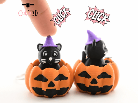 Digital Downloads - Cutie3D Halloween Cat In Pumpkin Keycap Fidget Clicker Keychain - Cute Backpack Keychain