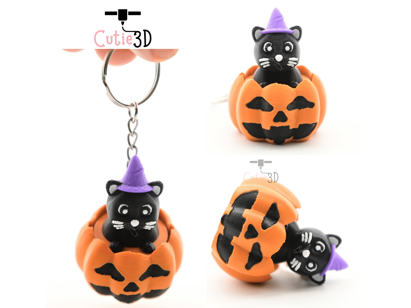 Digital Downloads - Cutie3D Halloween Cat In Pumpkin Keycap Fidget Clicker Keychain - Cute Backpack Keychain