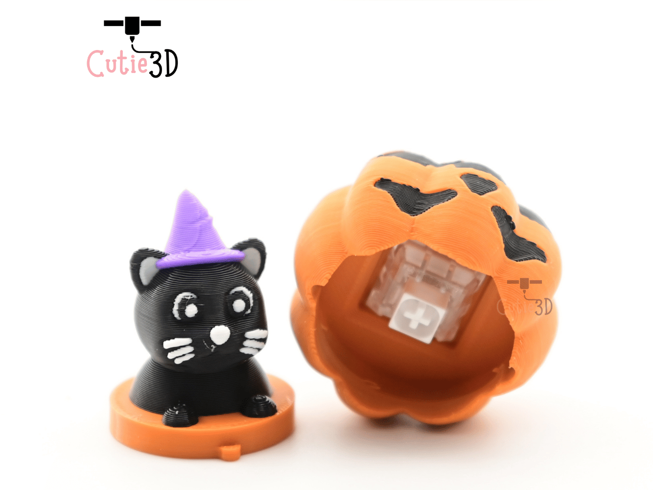 Digital Downloads - Cutie3D Halloween Cat In Pumpkin Keycap Fidget Clicker Keychain - Cute Backpack Keychain