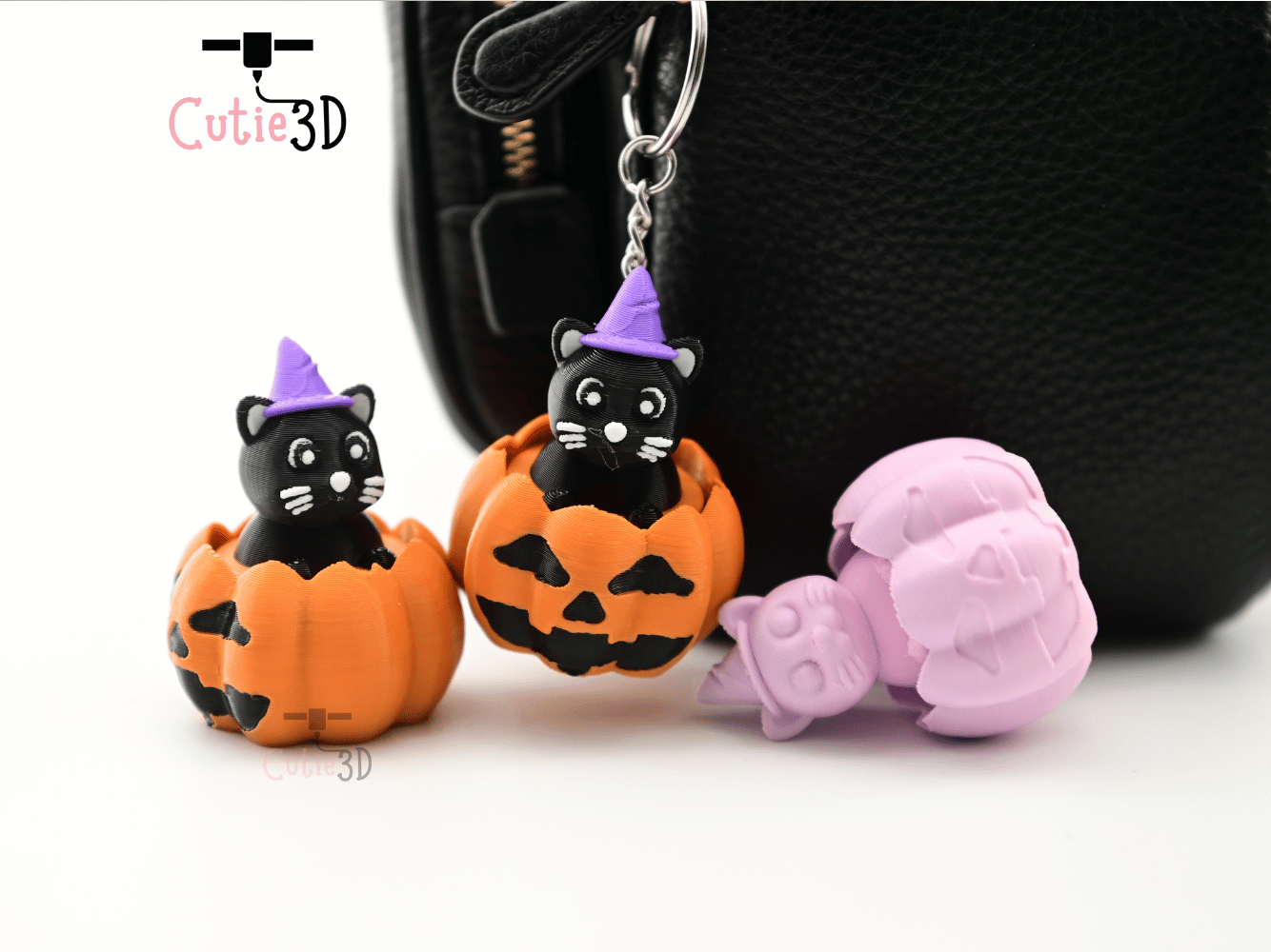 Digital Downloads - Cutie3D Halloween Cat In Pumpkin Keycap Fidget Clicker Keychain - Cute Backpack Keychain