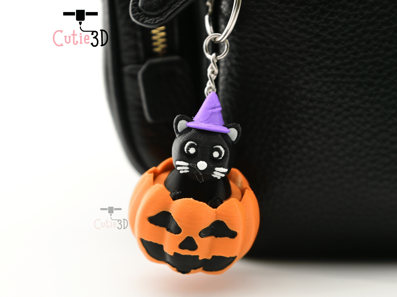 Digital Downloads - Cutie3D Halloween Cat In Pumpkin Keycap Fidget Clicker Keychain - Cute Backpack Keychain