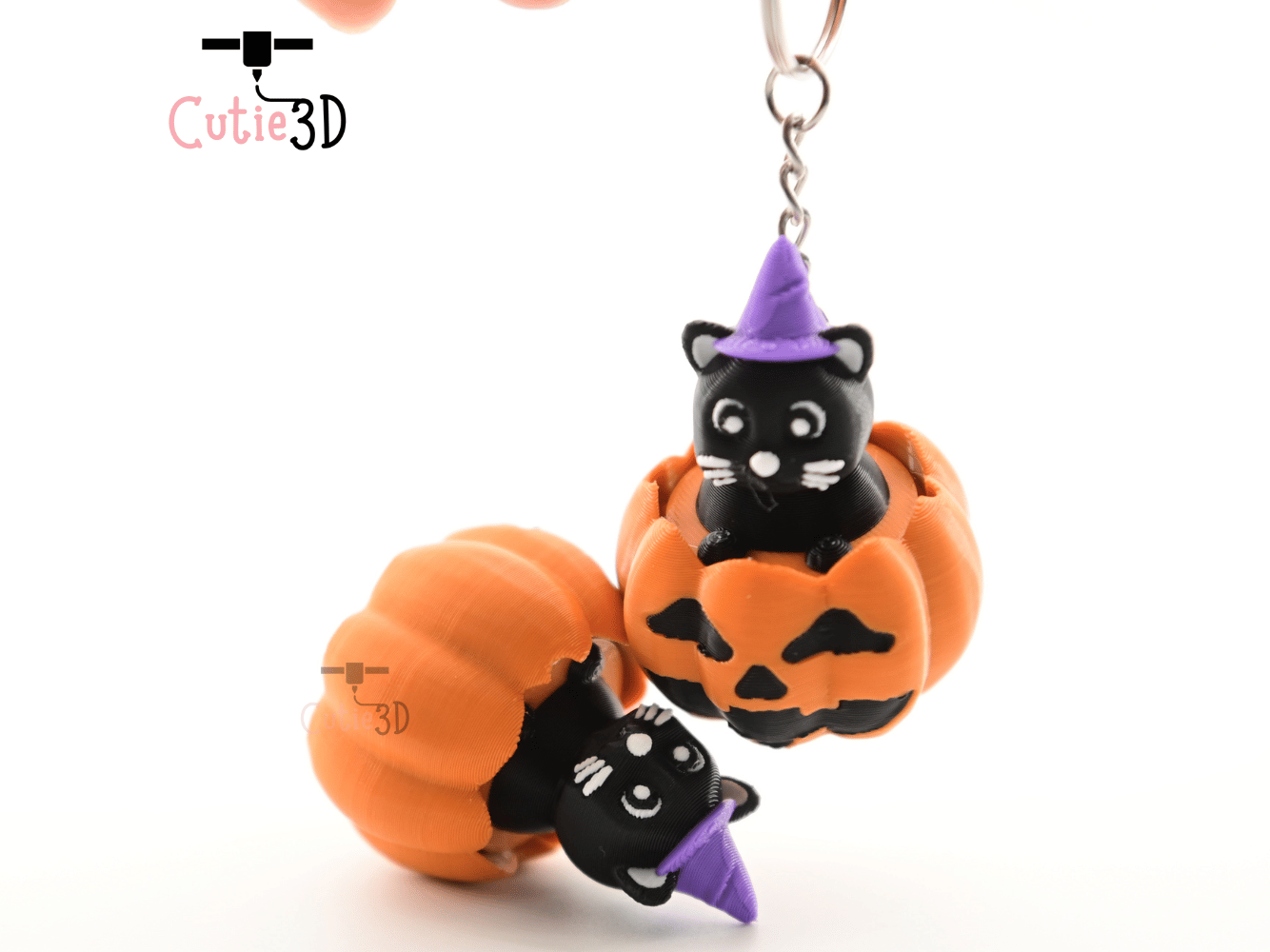Digital Downloads - Cutie3D Halloween Cat In Pumpkin Keycap Fidget Clicker Keychain - Cute Backpack Keychain