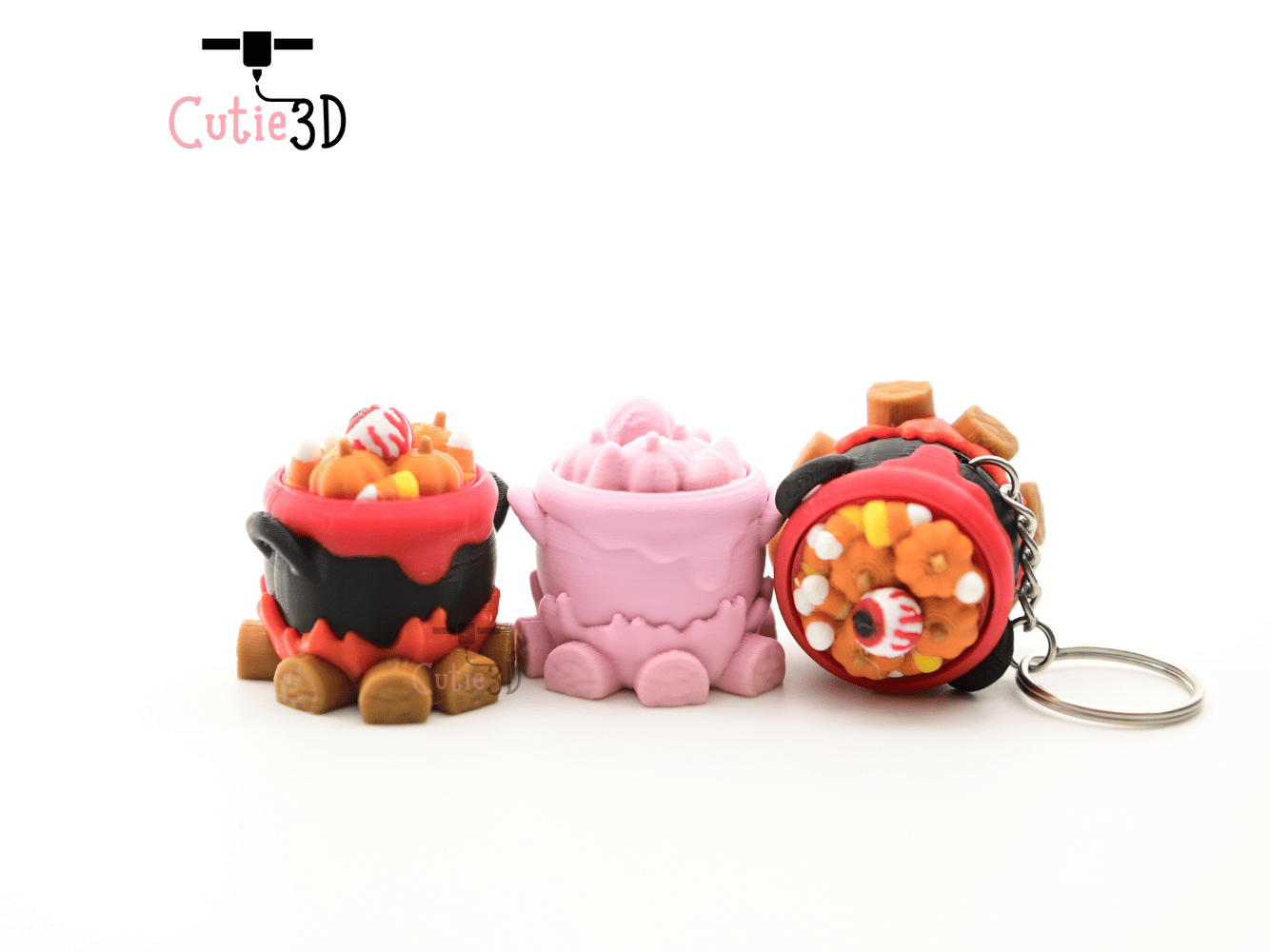 Digital Downloads - Cutie3D Halloween Eyeball Candy Cauldron Keycap Fidget Clicker Keychain - Cute Backpack Keychain