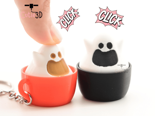 Digital Downloads - Cutie3D Halloween Ghost Mug Keycap Fidget Clicker Keychain - Cute Backpack Keychain