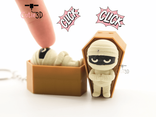 Digital Downloads - Cutie3D Halloween Mummy In Coffin Keycap Fidget Clicker Keychain - Cute Backpack Keychain