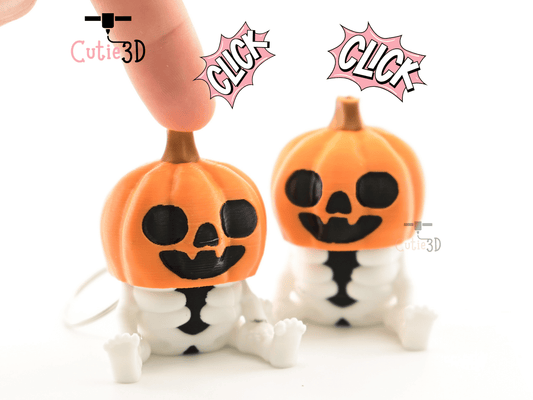 Digital Downloads - Cutie3D Halloween Skeleton Pumpkin Keycap Fidget Clicker Keychain - Cute Backpack Keychain