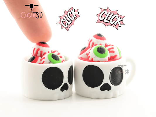 Digital Downloads - Cutie3D Halloween Skull Cup With Eyeballs Keycap Fidget Clicker Keychain - Cute Backpack Keychain