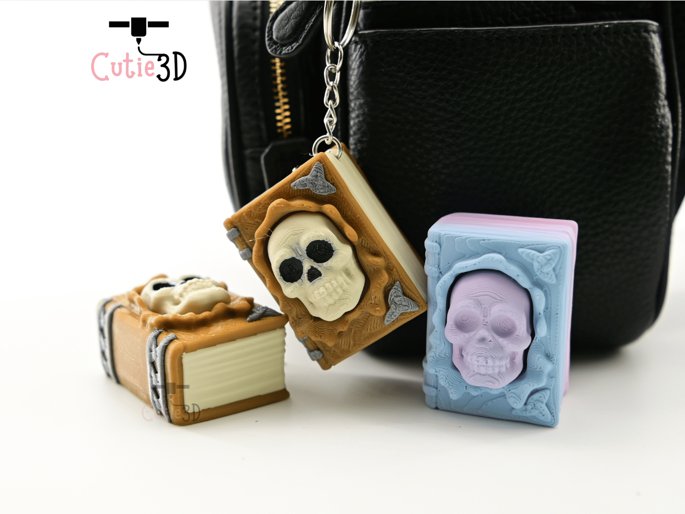 Digital Downloads - Cutie3D Halloween Spellbook With Skull Keycap Fidget Clicker Keychain - Cute Backpack Keychain