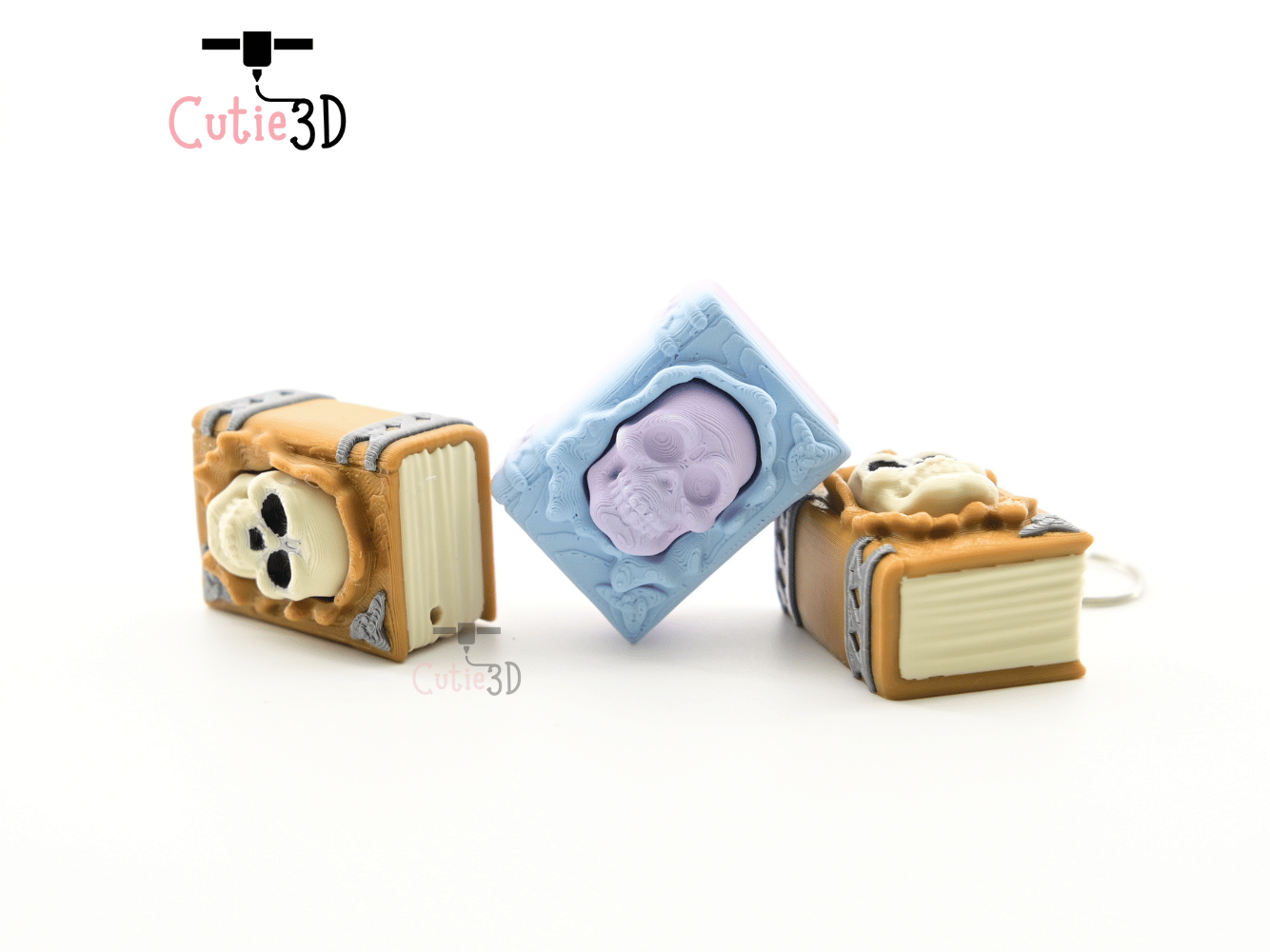 Digital Downloads - Cutie3D Halloween Spellbook With Skull Keycap Fidget Clicker Keychain - Cute Backpack Keychain