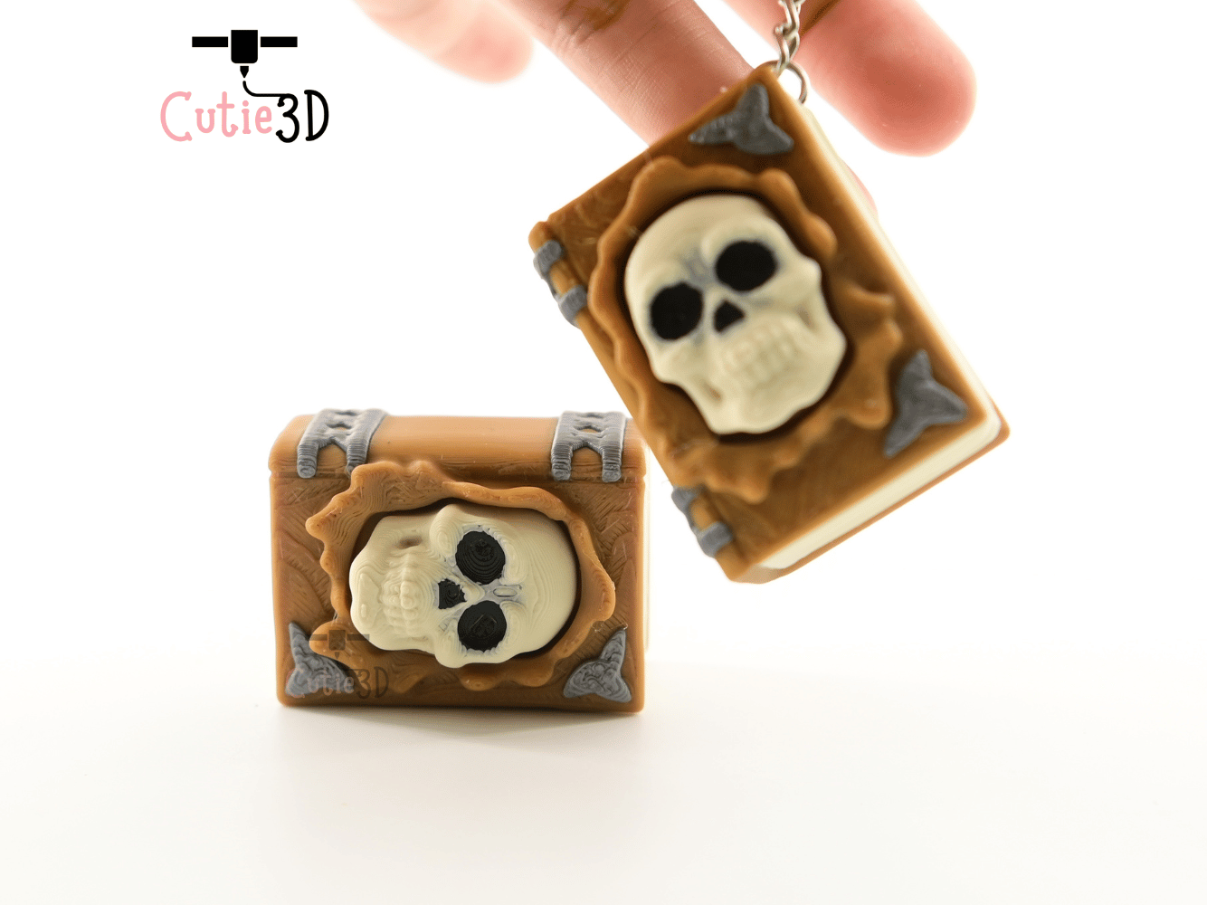 Digital Downloads - Cutie3D Halloween Spellbook With Skull Keycap Fidget Clicker Keychain - Cute Backpack Keychain