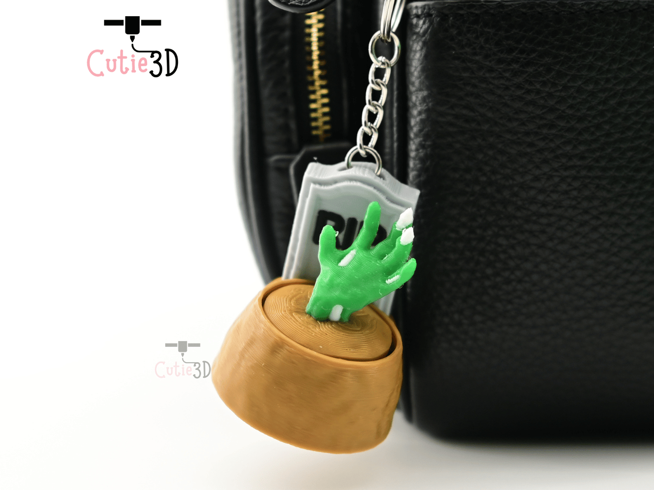 Digital Downloads - Cutie3D Halloween Tombstone With Zombie Hand Keycap Fidget Clicker Keychain - Cute Backpack Keychain