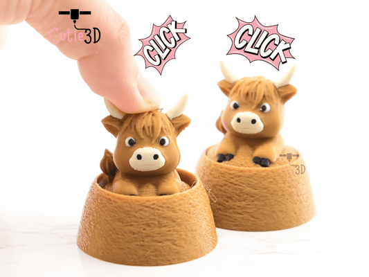 Digital Downloads - Cutie3D Highland Cow On Hay Keycap Fidget Clicker Keychain - Cute Backpack Keychain