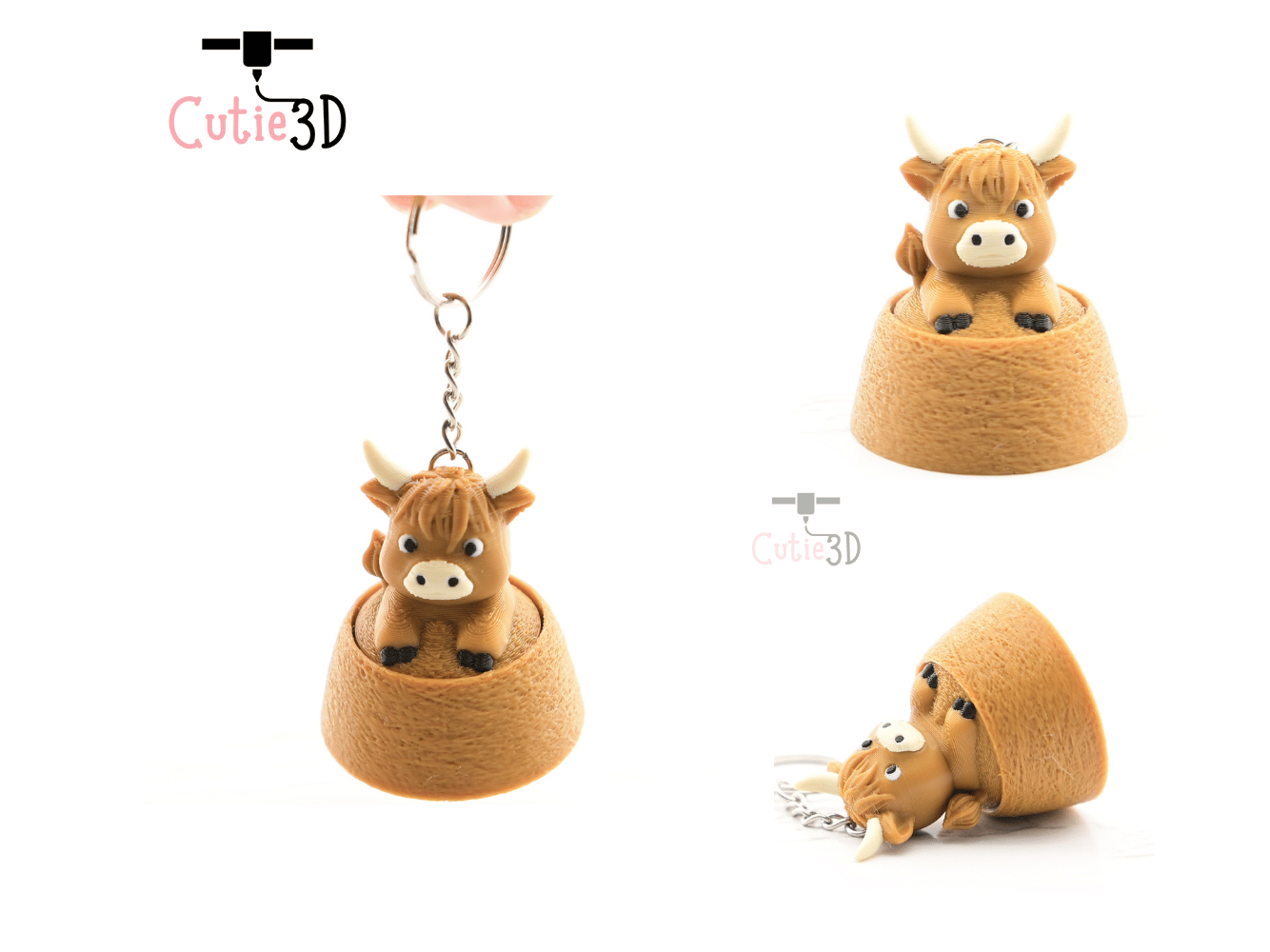 Digital Downloads - Cutie3D Highland Cow On Hay Keycap Fidget Clicker Keychain - Cute Backpack Keychain