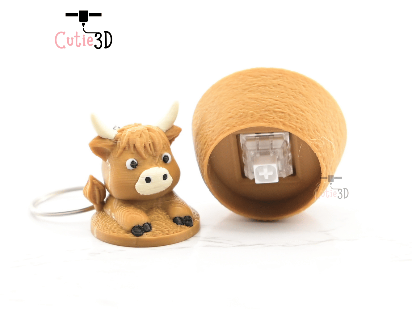Digital Downloads - Cutie3D Highland Cow On Hay Keycap Fidget Clicker Keychain - Cute Backpack Keychain