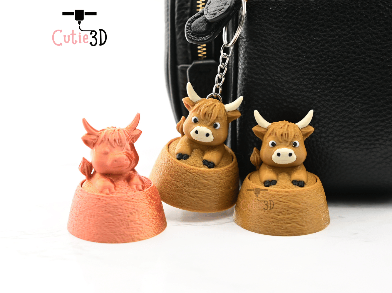 Digital Downloads - Cutie3D Highland Cow On Hay Keycap Fidget Clicker Keychain - Cute Backpack Keychain