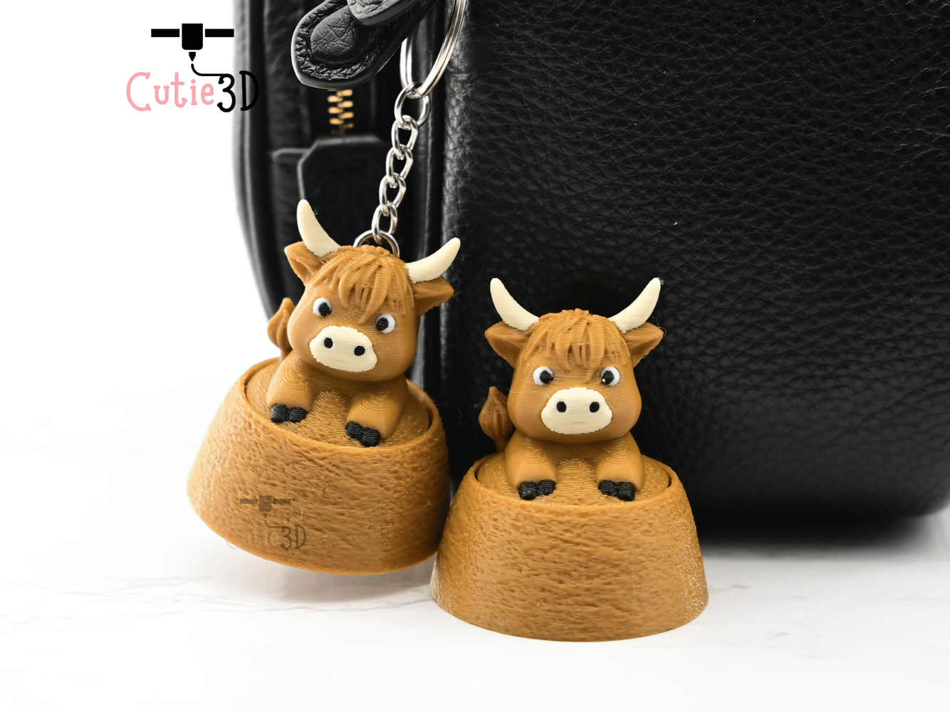 Digital Downloads - Cutie3D Highland Cow On Hay Keycap Fidget Clicker Keychain - Cute Backpack Keychain