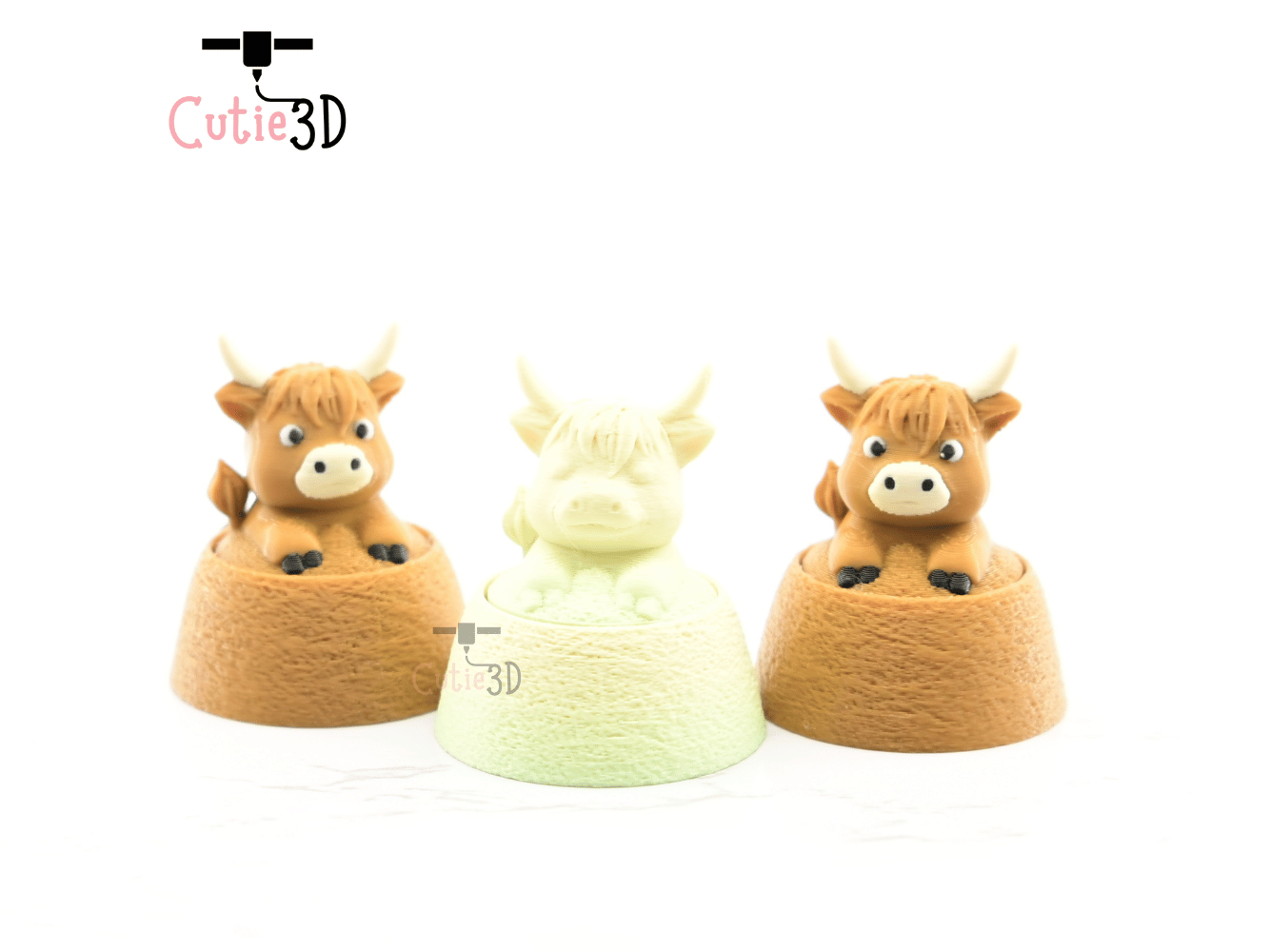 Digital Downloads - Cutie3D Highland Cow On Hay Keycap Fidget Clicker Keychain - Cute Backpack Keychain