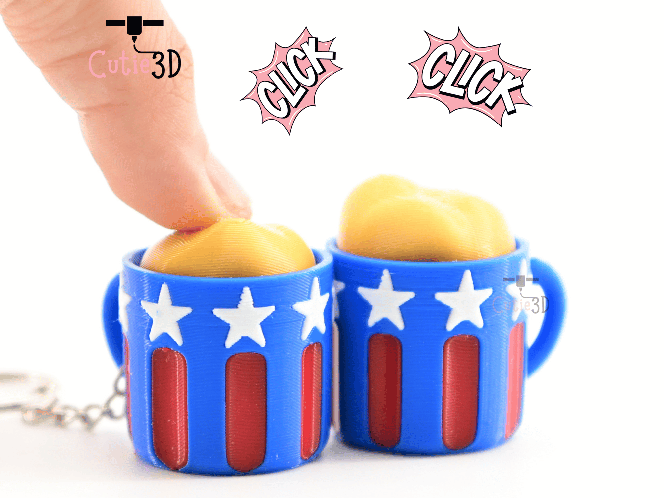 Digital Downloads - Cutie3D July 4Th Beer Mug Keycap Fidget Clicker Keychain - Cute Backpack Keychain