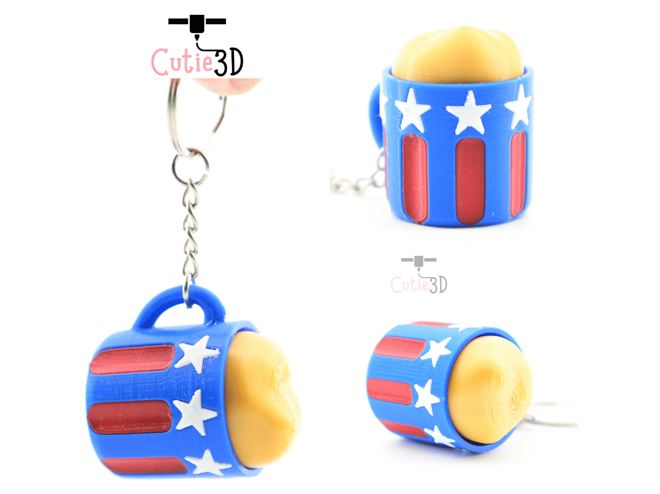 Digital Downloads - Cutie3D July 4Th Beer Mug Keycap Fidget Clicker Keychain - Cute Backpack Keychain