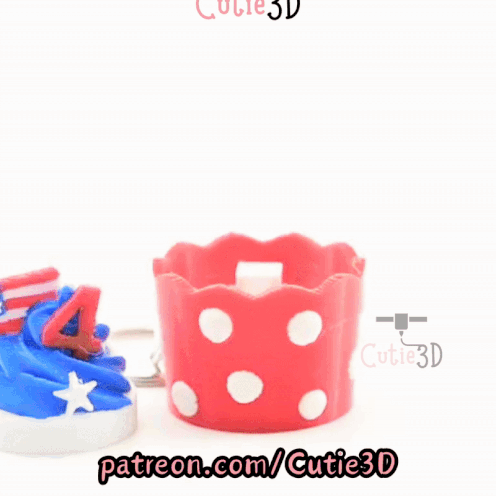 Digital Downloads - Cutie3D July 4Th Cupcake Keycap Fidget Clicker Keychain - Cute Backpack Keychain
