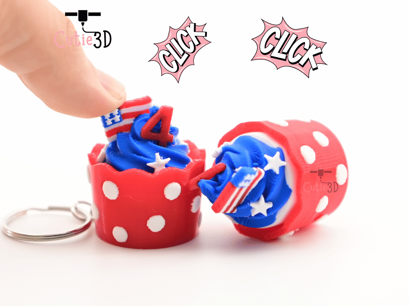 Digital Downloads - Cutie3D July 4Th Cupcake Keycap Fidget Clicker Keychain - Cute Backpack Keychain