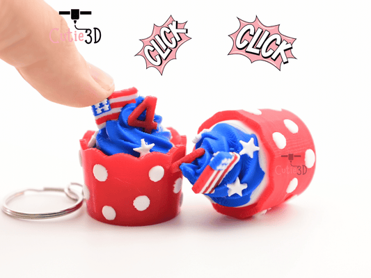 Digital Downloads - Cutie3D July 4Th Cupcake Keycap Fidget Clicker Keychain - Cute Backpack Keychain