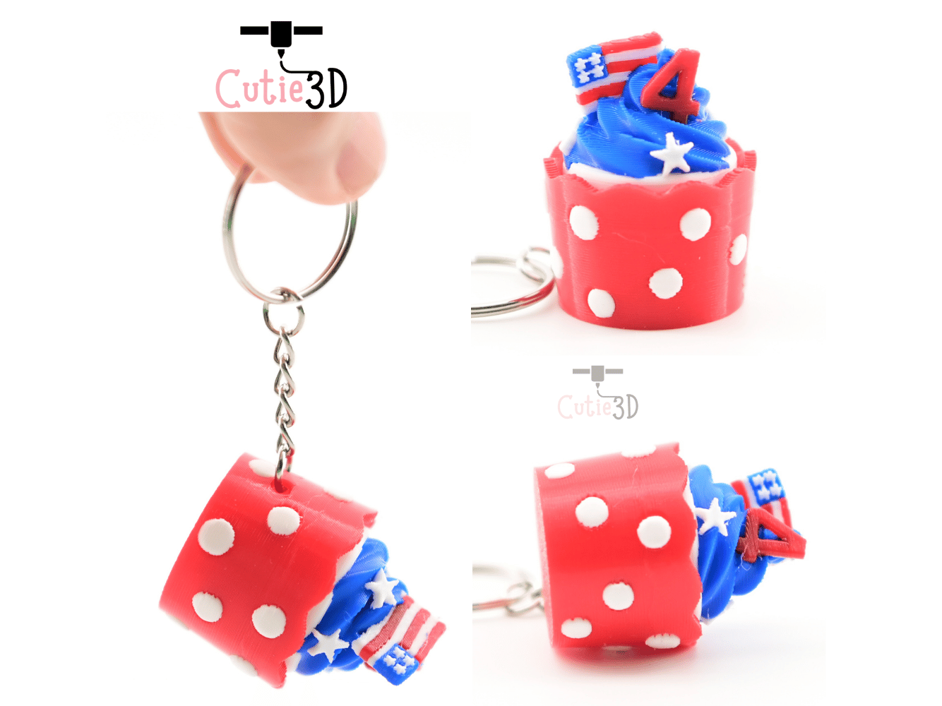 Digital Downloads - Cutie3D July 4Th Cupcake Keycap Fidget Clicker Keychain - Cute Backpack Keychain