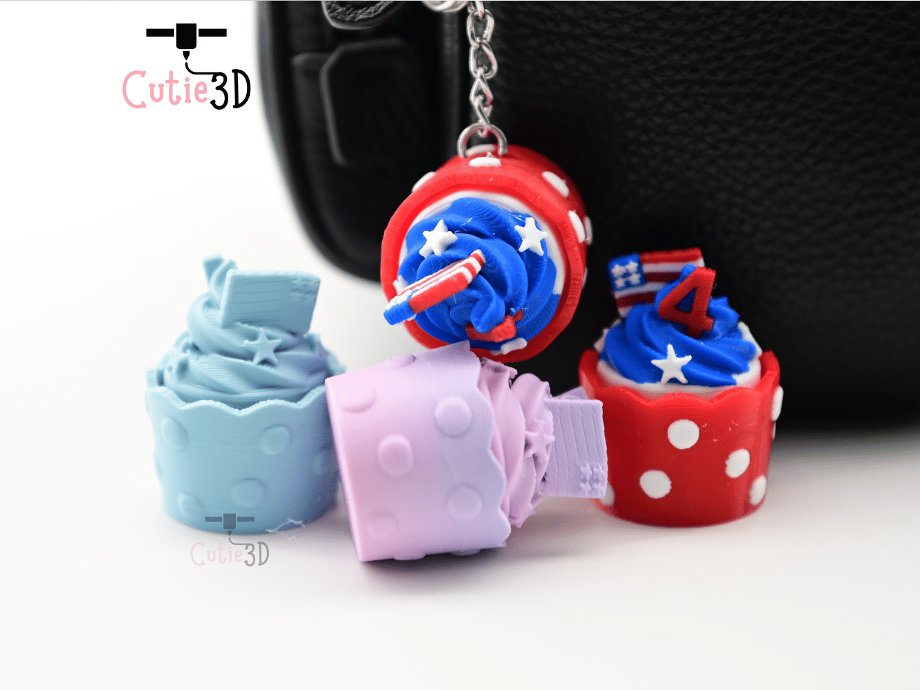 Digital Downloads - Cutie3D July 4Th Cupcake Keycap Fidget Clicker Keychain - Cute Backpack Keychain