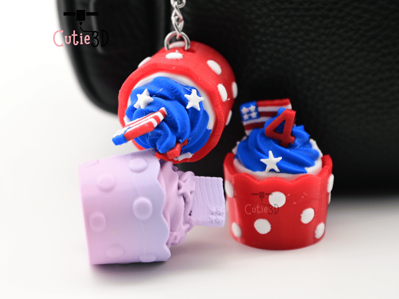 Digital Downloads - Cutie3D July 4Th Cupcake Keycap Fidget Clicker Keychain - Cute Backpack Keychain