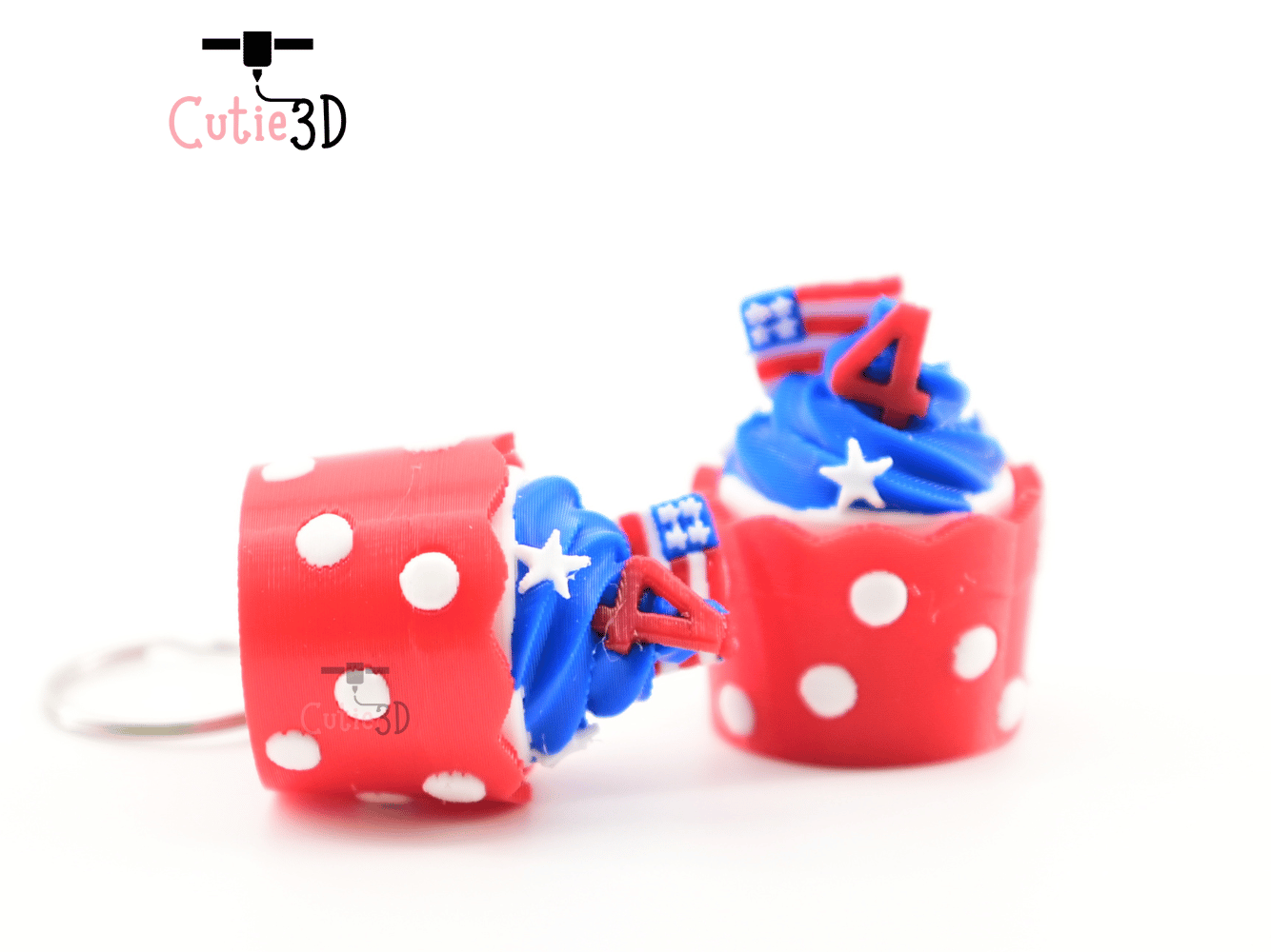 Digital Downloads - Cutie3D July 4Th Cupcake Keycap Fidget Clicker Keychain - Cute Backpack Keychain