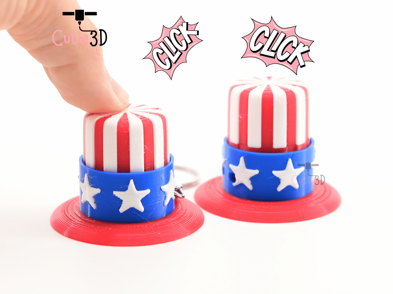 Digital Downloads - Cutie3D July 4Th Hat Keycap Fidget Clicker Keychain - Cute Backpack Keychain