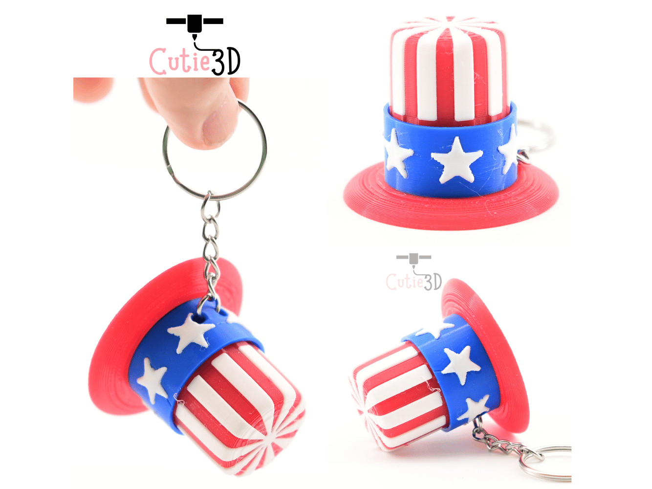 Digital Downloads - Cutie3D July 4Th Hat Keycap Fidget Clicker Keychain - Cute Backpack Keychain