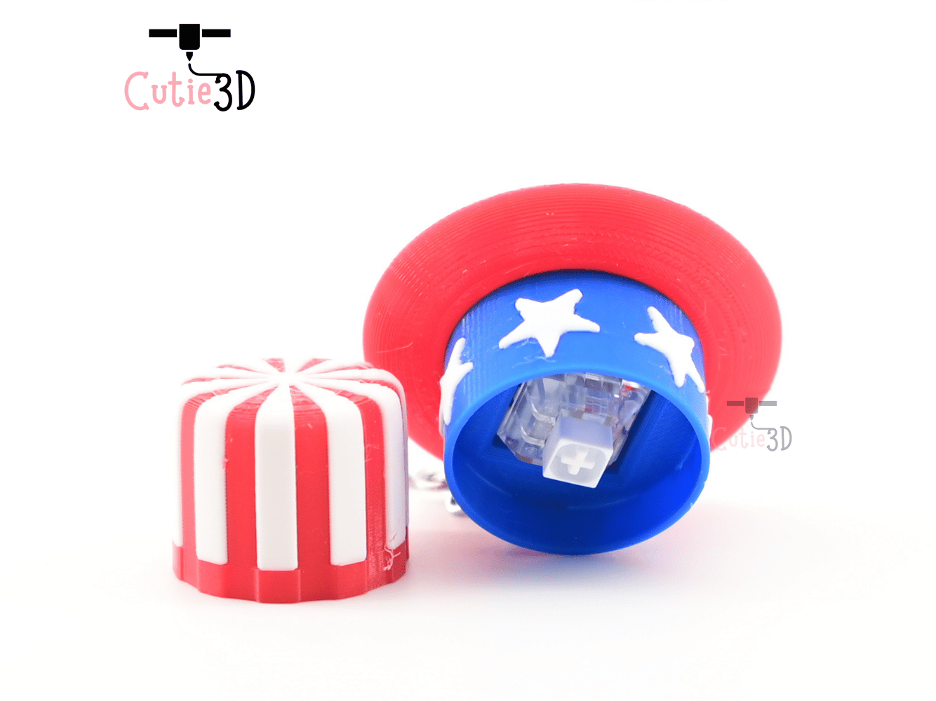 Digital Downloads - Cutie3D July 4Th Hat Keycap Fidget Clicker Keychain - Cute Backpack Keychain