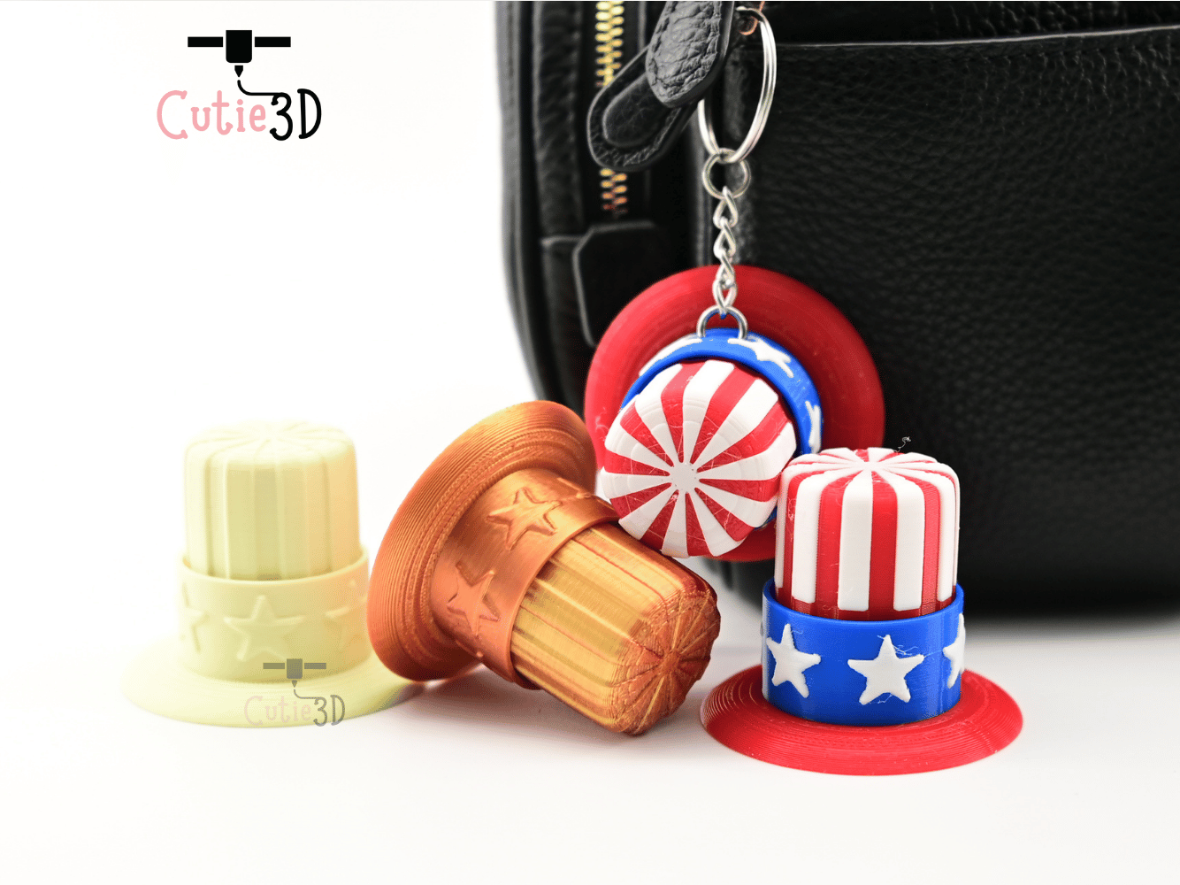 Digital Downloads - Cutie3D July 4Th Hat Keycap Fidget Clicker Keychain - Cute Backpack Keychain