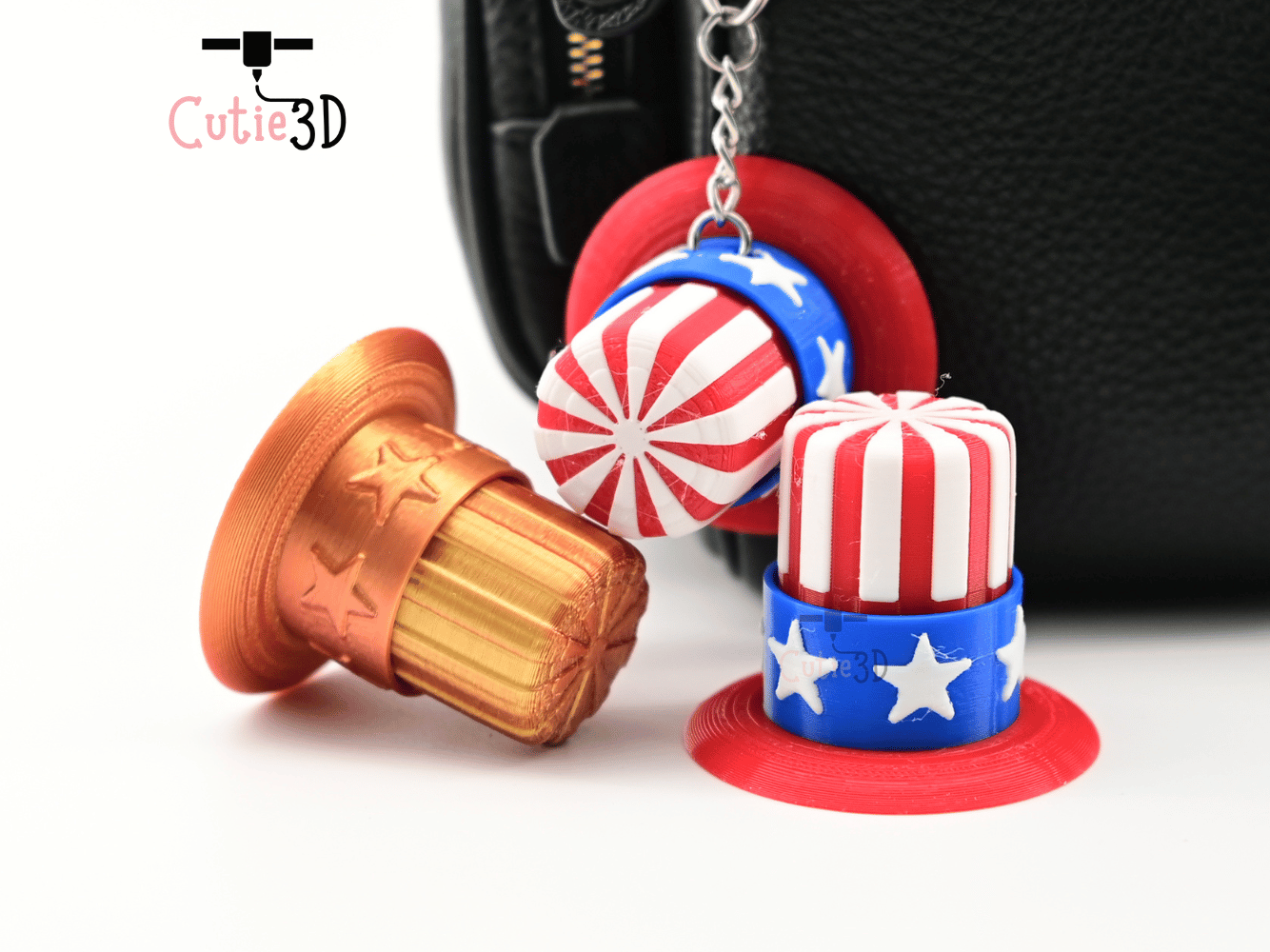 Digital Downloads - Cutie3D July 4Th Hat Keycap Fidget Clicker Keychain - Cute Backpack Keychain