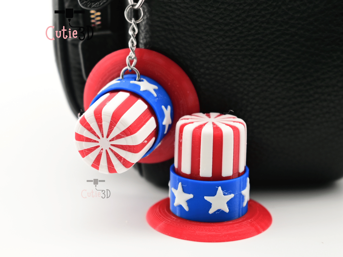 Digital Downloads - Cutie3D July 4Th Hat Keycap Fidget Clicker Keychain - Cute Backpack Keychain