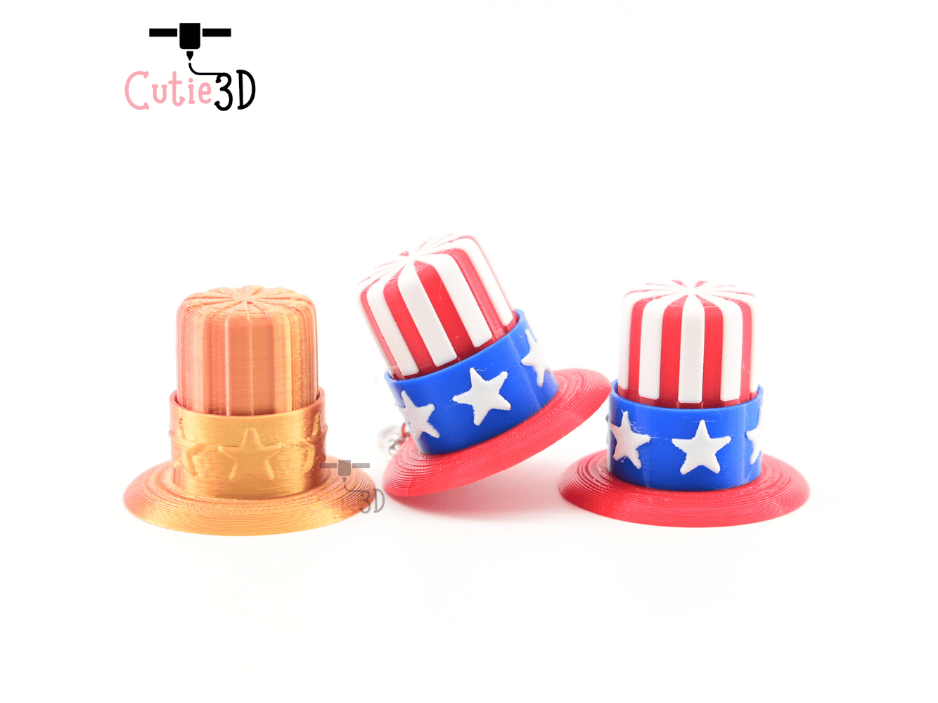 Digital Downloads - Cutie3D July 4Th Hat Keycap Fidget Clicker Keychain - Cute Backpack Keychain
