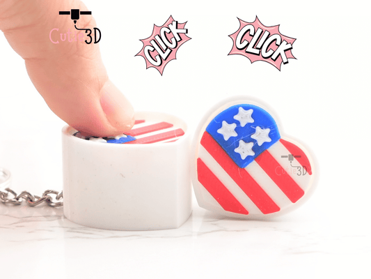 Digital Downloads - Cutie3D July 4Th Heart Keycap Fidget Clicker Keychain - Cute Backpack Keychain