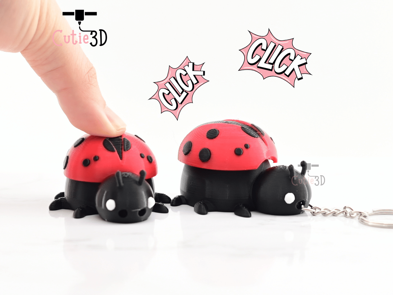 Digital Downloads - Cutie3D Keycap Fidget Clicker Adorable Ladybug Keychain - Cute Backpack Keychain