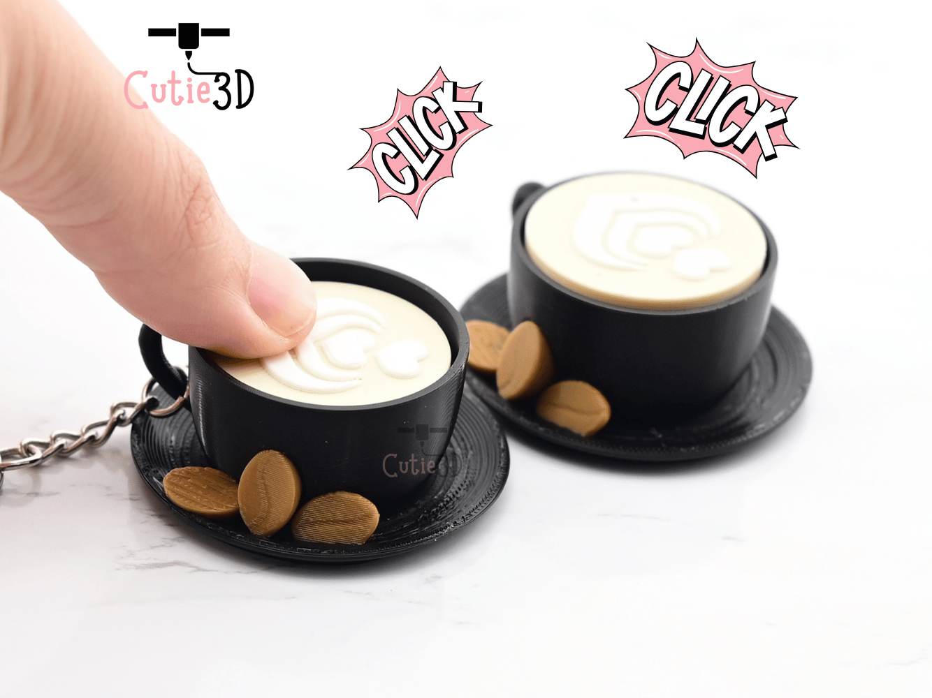 Digital Downloads - Cutie3D Keycap Fidget Clicker Coffee Cappuccino Keychain - Cute Backpack Keychain