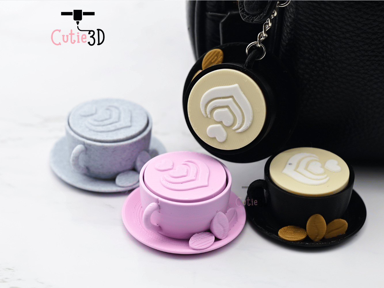 Digital Downloads - Cutie3D Keycap Fidget Clicker Coffee Cappuccino Keychain - Cute Backpack Keychain