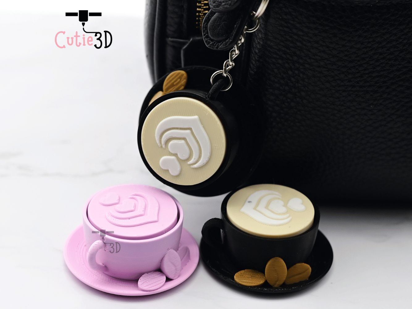 Digital Downloads - Cutie3D Keycap Fidget Clicker Coffee Cappuccino Keychain - Cute Backpack Keychain