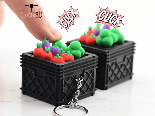 Digital Downloads - Cutie3D Keycap Fidget Clicker Crate With Cute Veggies Keychain - Cute Backpack Keychain