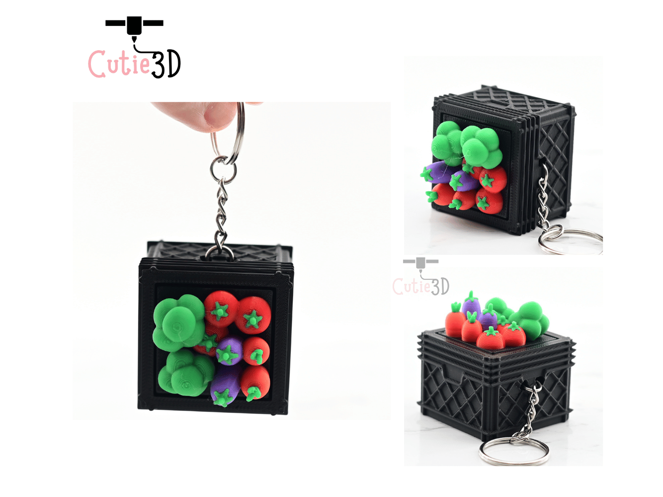 Digital Downloads - Cutie3D Keycap Fidget Clicker Crate With Cute Veggies Keychain - Cute Backpack Keychain