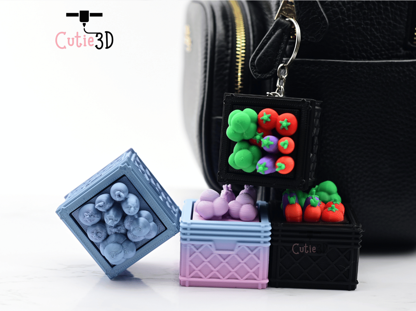 Digital Downloads - Cutie3D Keycap Fidget Clicker Crate With Cute Veggies Keychain - Cute Backpack Keychain