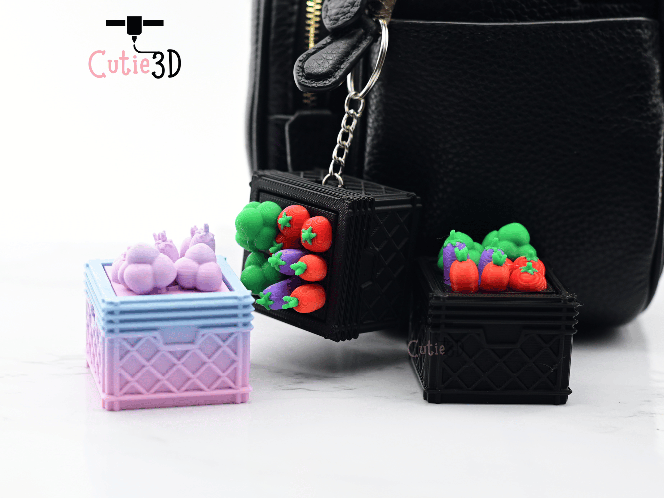 Digital Downloads - Cutie3D Keycap Fidget Clicker Crate With Cute Veggies Keychain - Cute Backpack Keychain