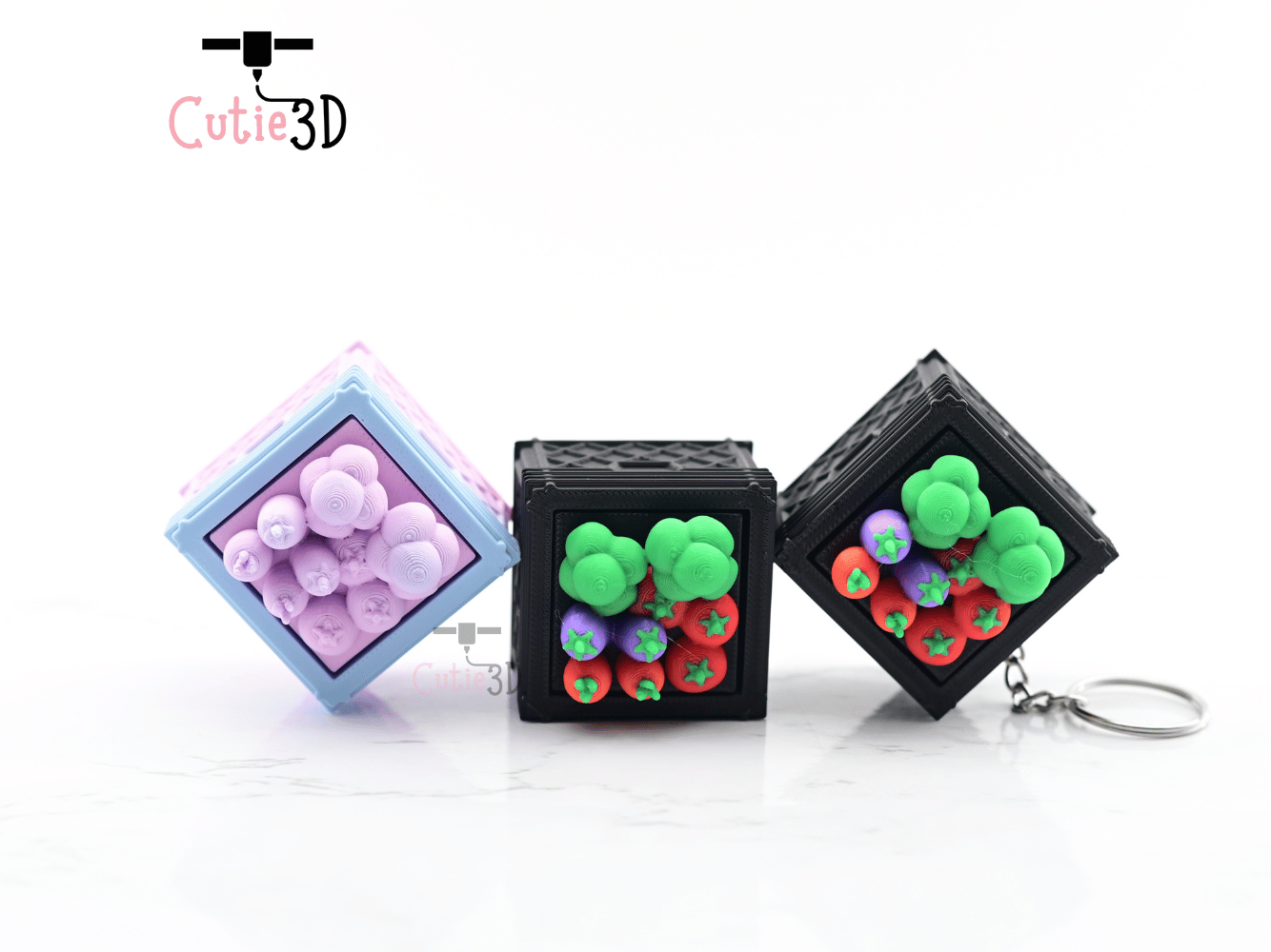 Digital Downloads - Cutie3D Keycap Fidget Clicker Crate With Cute Veggies Keychain - Cute Backpack Keychain