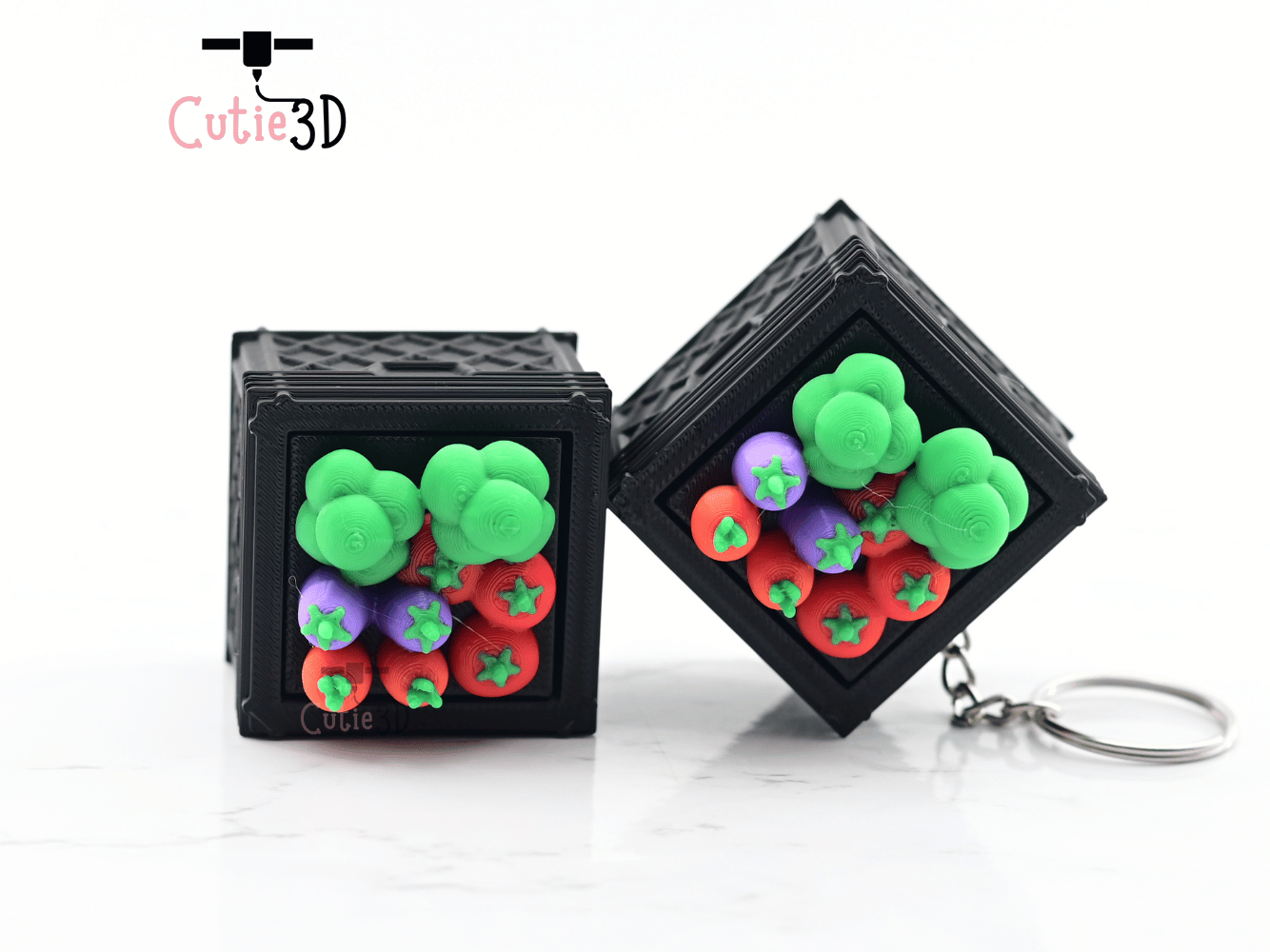Digital Downloads - Cutie3D Keycap Fidget Clicker Crate With Cute Veggies Keychain - Cute Backpack Keychain