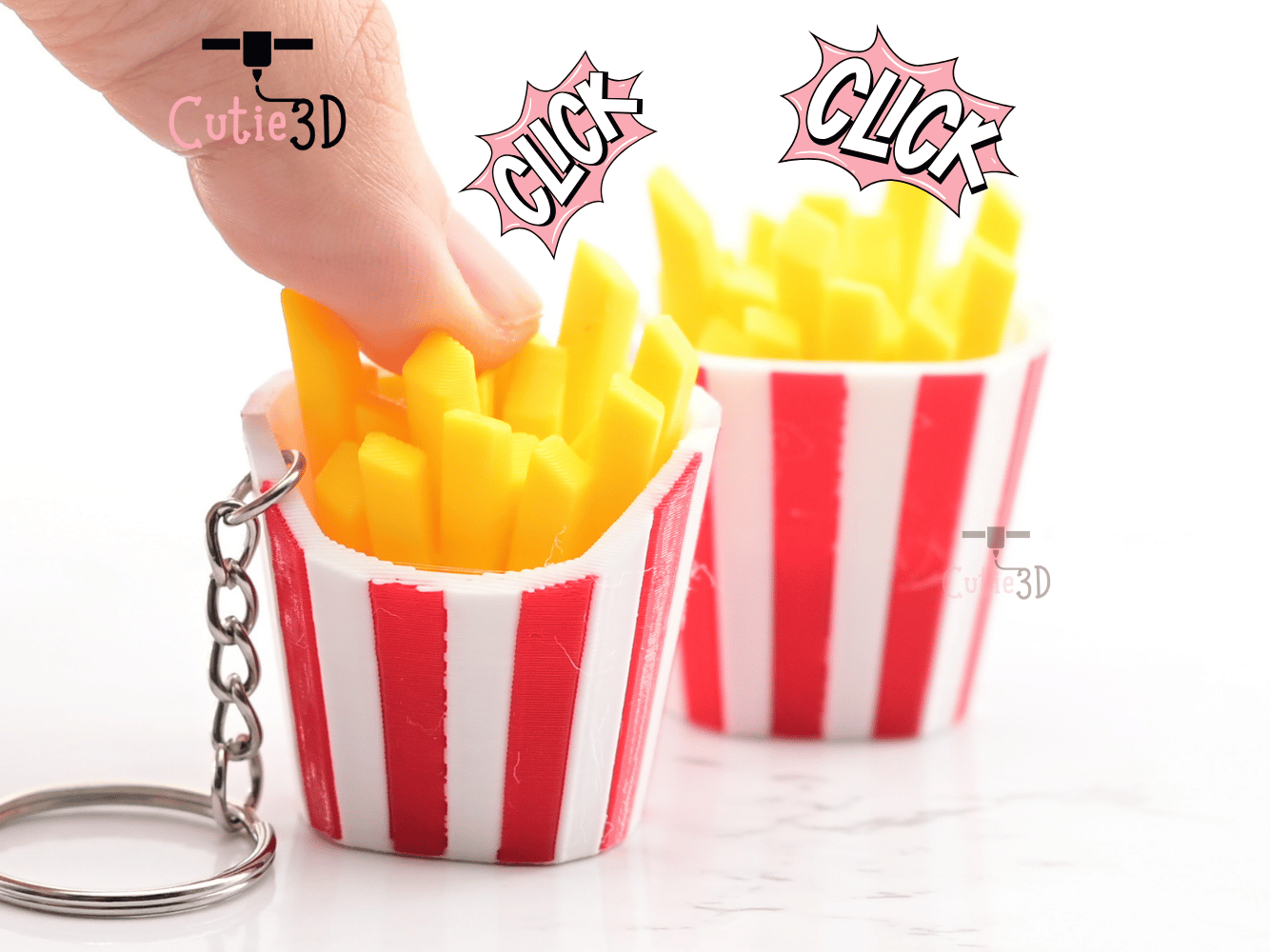 Digital Downloads - Cutie3D Keycap Fidget Clicker French Fries Keychain - Cute Backpack Keychain